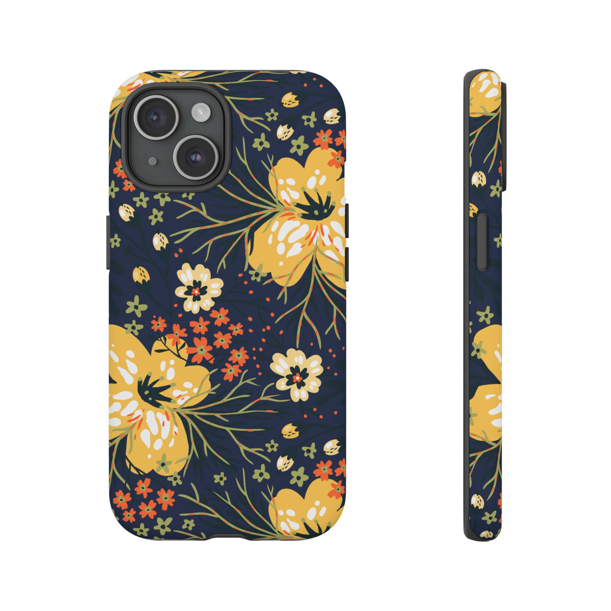 Navy &amp; Yellow Floral iPhone Case