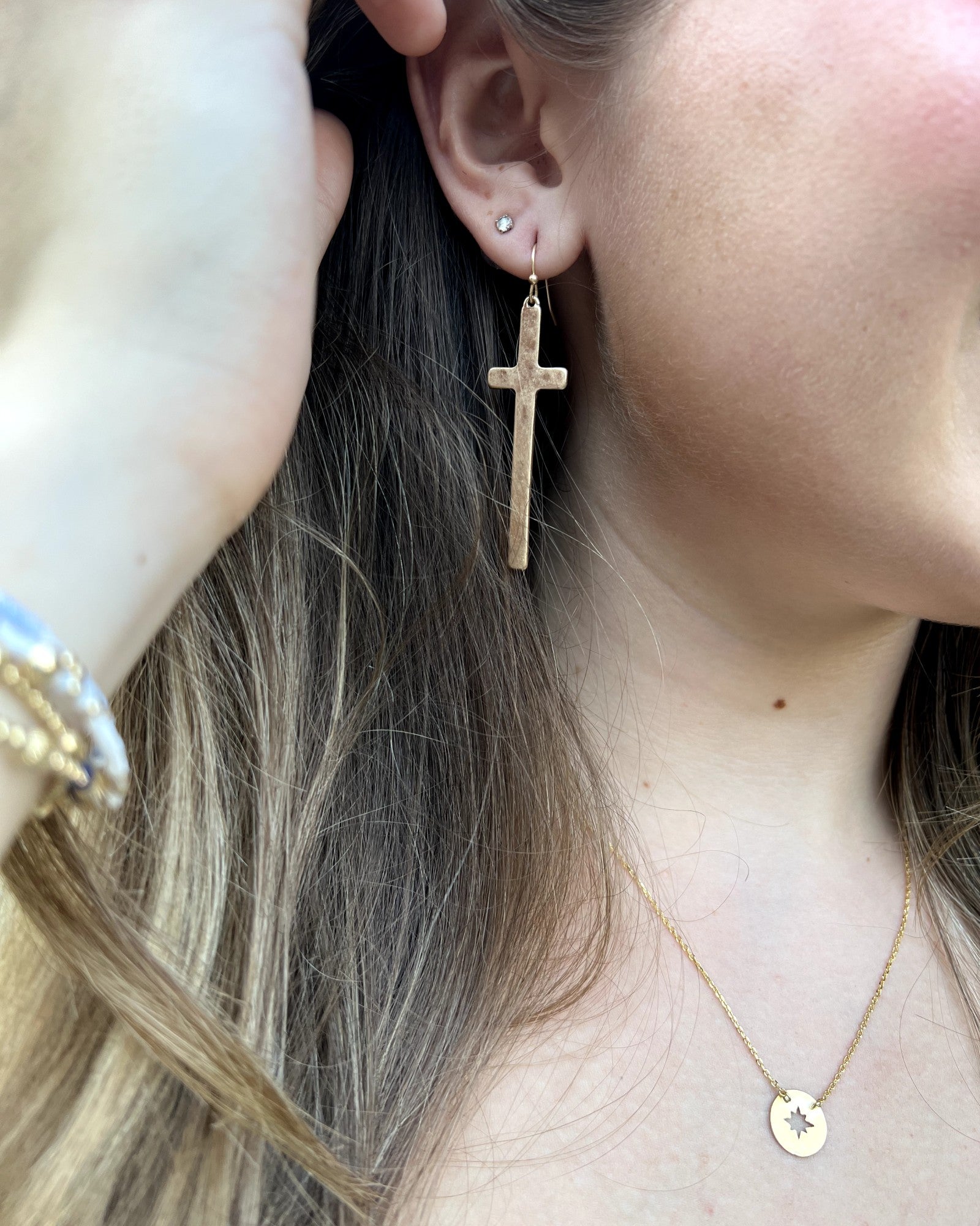 Hammered Cross Earrings