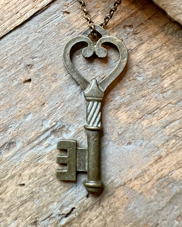 Diamond Heart Key Pendant Necklace 14k Rose Gold (0.18ct) - AZ10858